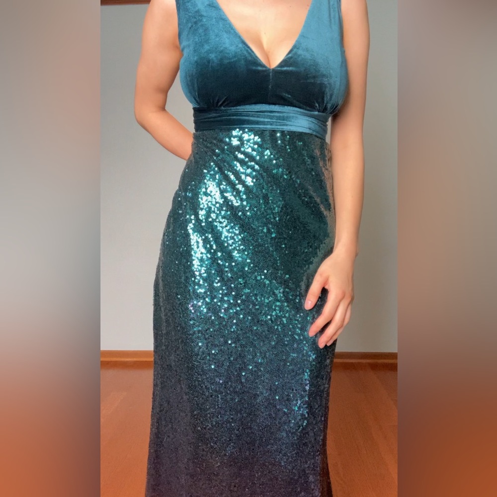 6 stretchy allover Sequin green purple high slit mermaid sleeveless dress 16 - Picture 5 of 13